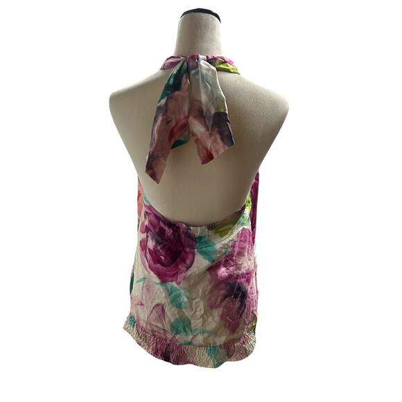 Romantic Garden Party Halter Top Marthy M Silk Watercolor Floral Medium - Picture 4 of 9